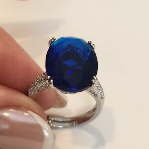 Jewelry Fashion Popular Simulation Sapphire Topaz Blue Inlaid Rhinestone Adjusta